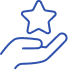 Succès et Excellence : Icône Main Bleue avec Étoile Icône bleue minimaliste d'une main ouverte portant une étoile, symbolisant le succès, la qualité et l'excellence.