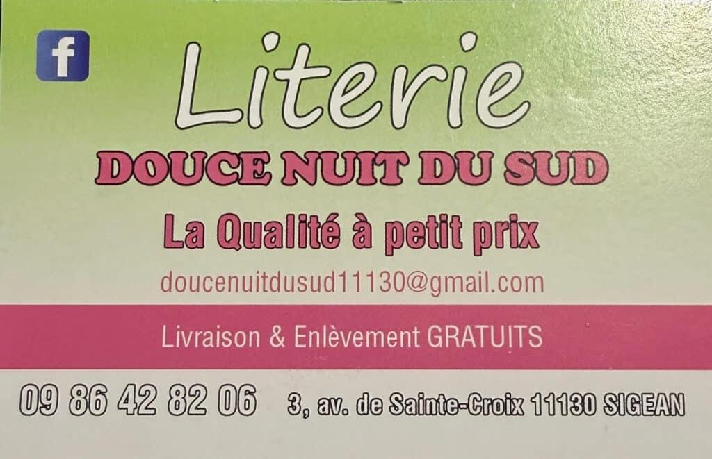 Literie Douce Nuit du Sud : Matelas et Literie à Sigean Literie DOUCE NUIT DU SUD à Sigean. Matelas de qualité à petit prix, livraison et enlèvement gratuits. 09 86 42 82 06.